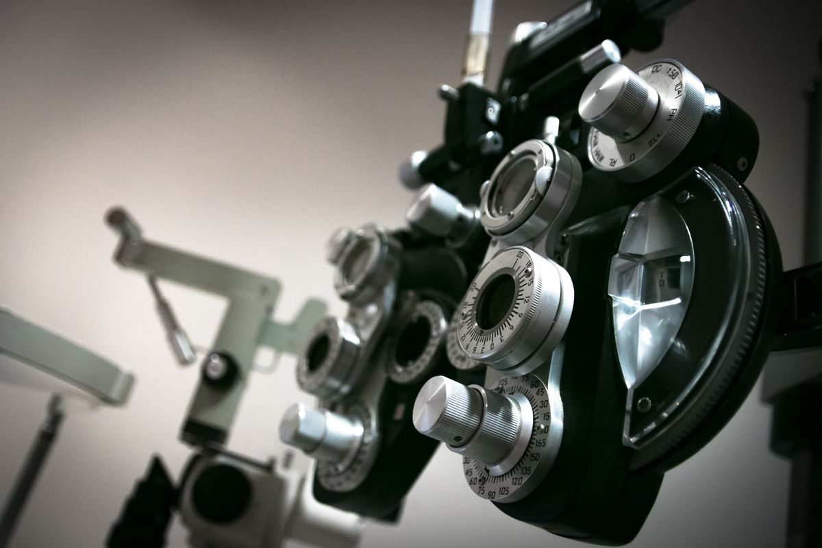 Close-up of a manual refractor at an ophthalmic practice