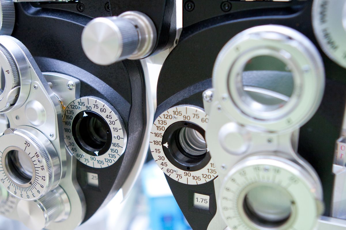 Close-up of phoroptor lens dials