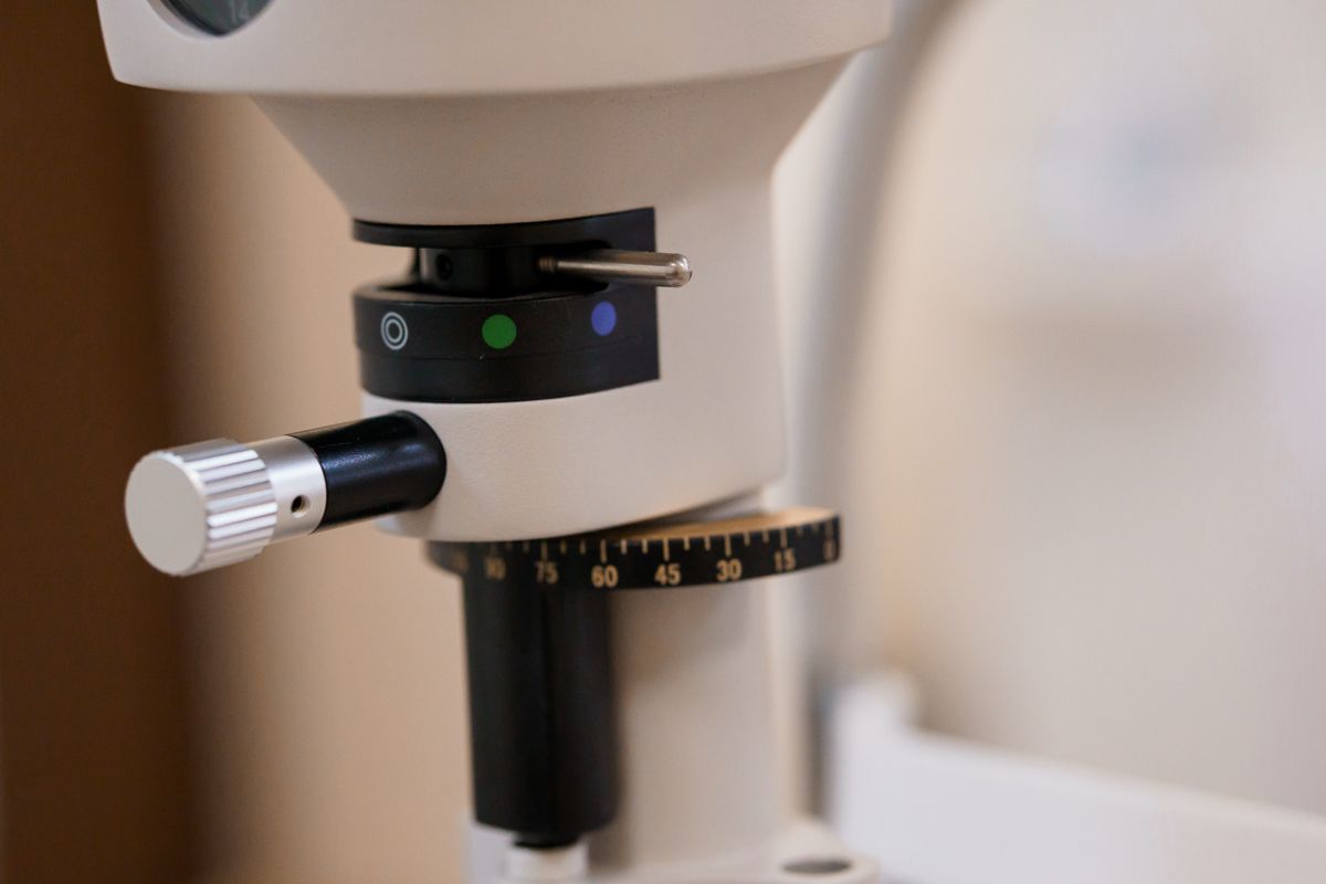 Close-up of slit lamp instrument